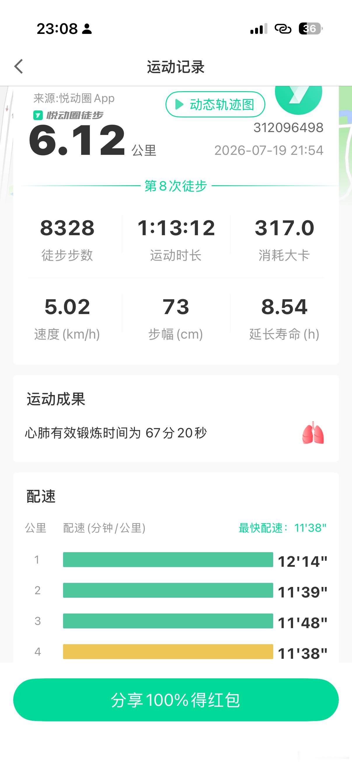今晚6公里多搞定，非常爽啊，肚子真的紧实了很多，下个月就可以露肚子了孟大胡子的瘦