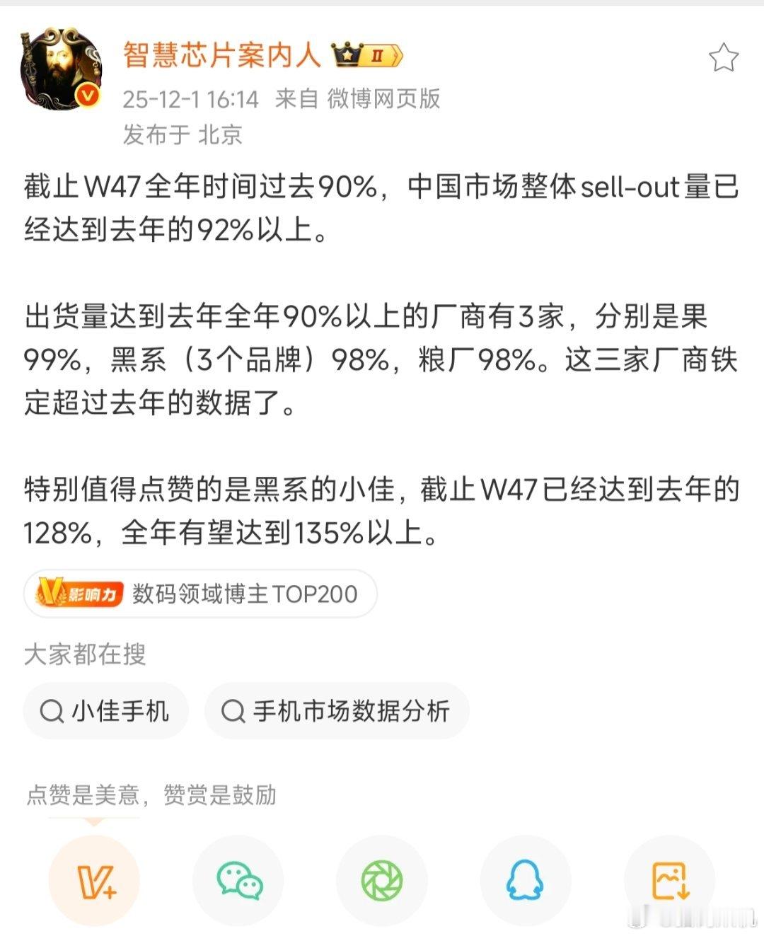 果子、黑厂、粮厂出货量都已经达到了去年的98％，全年突破去年应该没什么意外。苹果