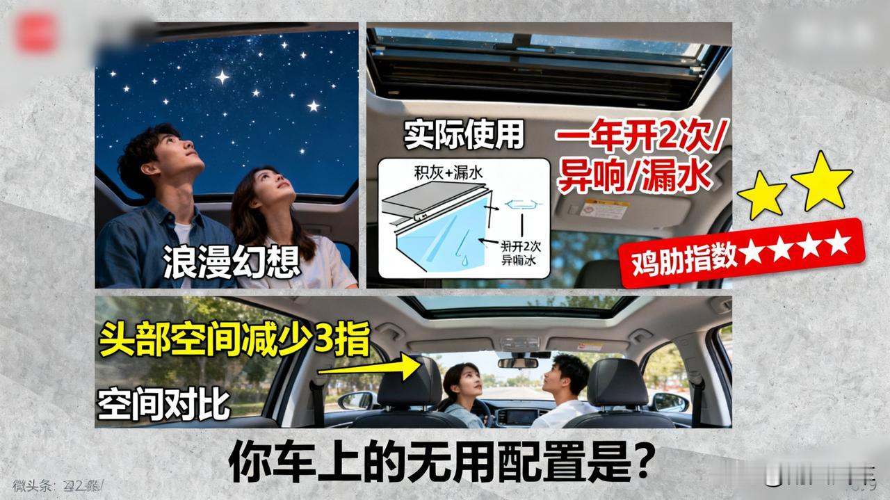 车内最没用的配置，天窗排第二，没人敢排第一！

买车时光想着浪漫看星星，结果一年