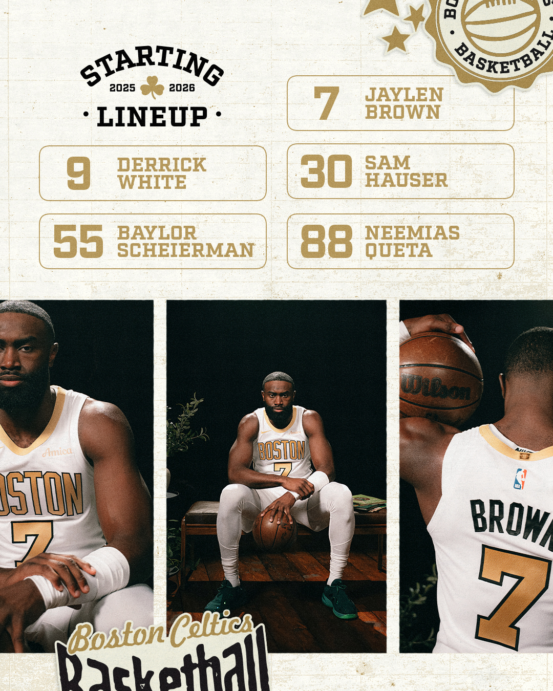 首发阵容⤵️☘️ 怀特☘️ 沙伊尔曼☘️ 布朗☘️ 豪瑟☘️ 克塔波士顿凯尔特人