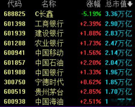A股市值前10红了9个长鑫这是啥情况啊？没理由跌啊
