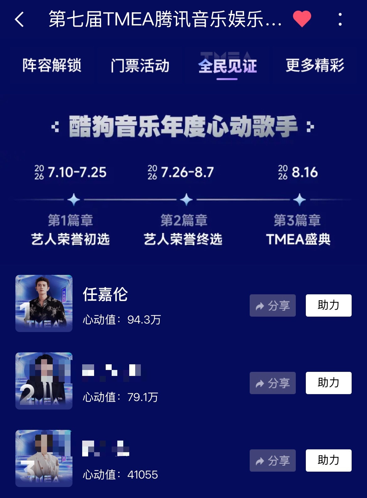 94.3万 只差5.7万解锁商场大屏嘉人们来酷狗音乐任嘉伦 ·任嘉伦