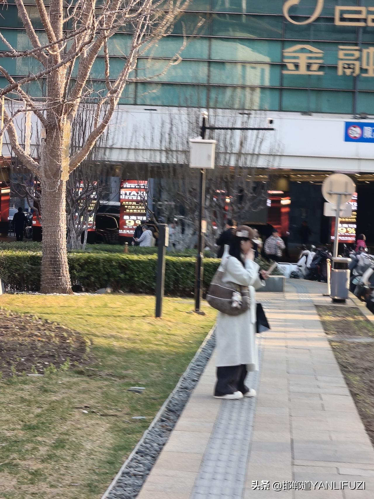 在北京金融街，看到一位非常漂亮的姑娘。面似桃花，肤如凝脂。远远望去亭亭玉立;走到