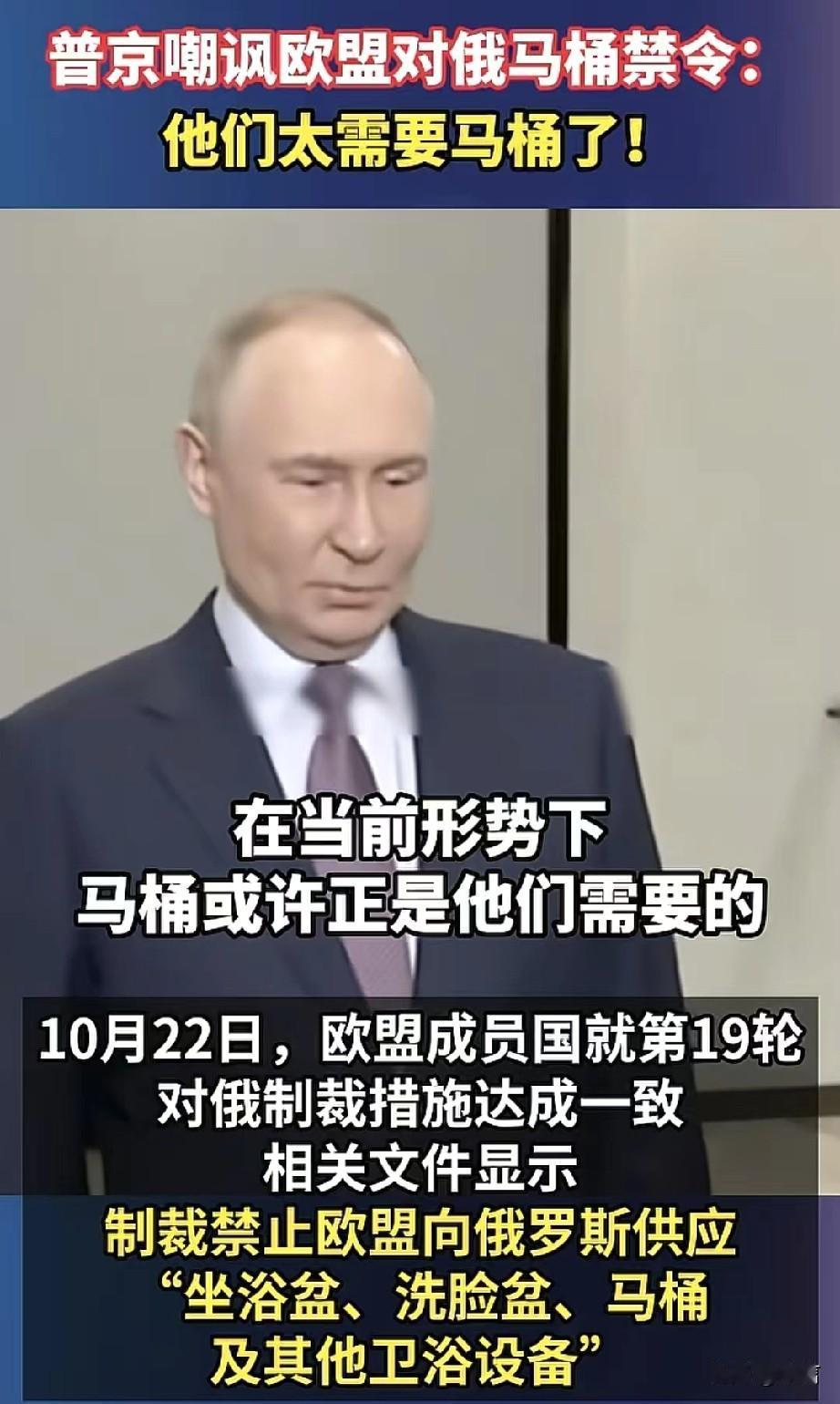 欧盟禁止对俄出口马桶，普京嘲笑:他们现在正好用得上这玩意

继2027年禁止购买