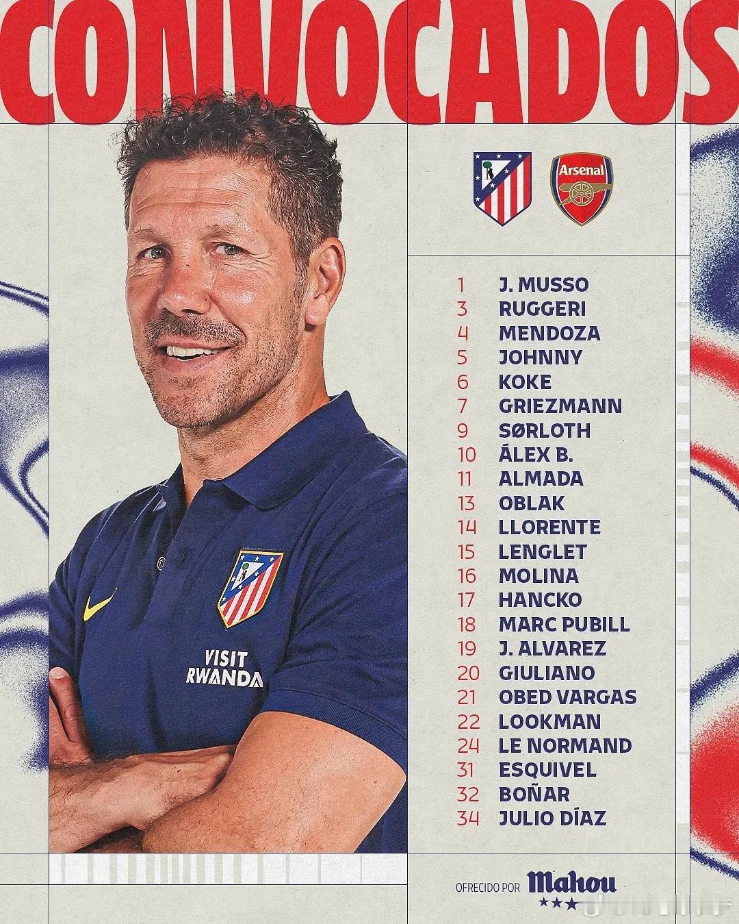 欧冠大战来袭！马竞 公布与阿森纳 对决大名单4月29日讯 欧冠半决赛首回合，马竞