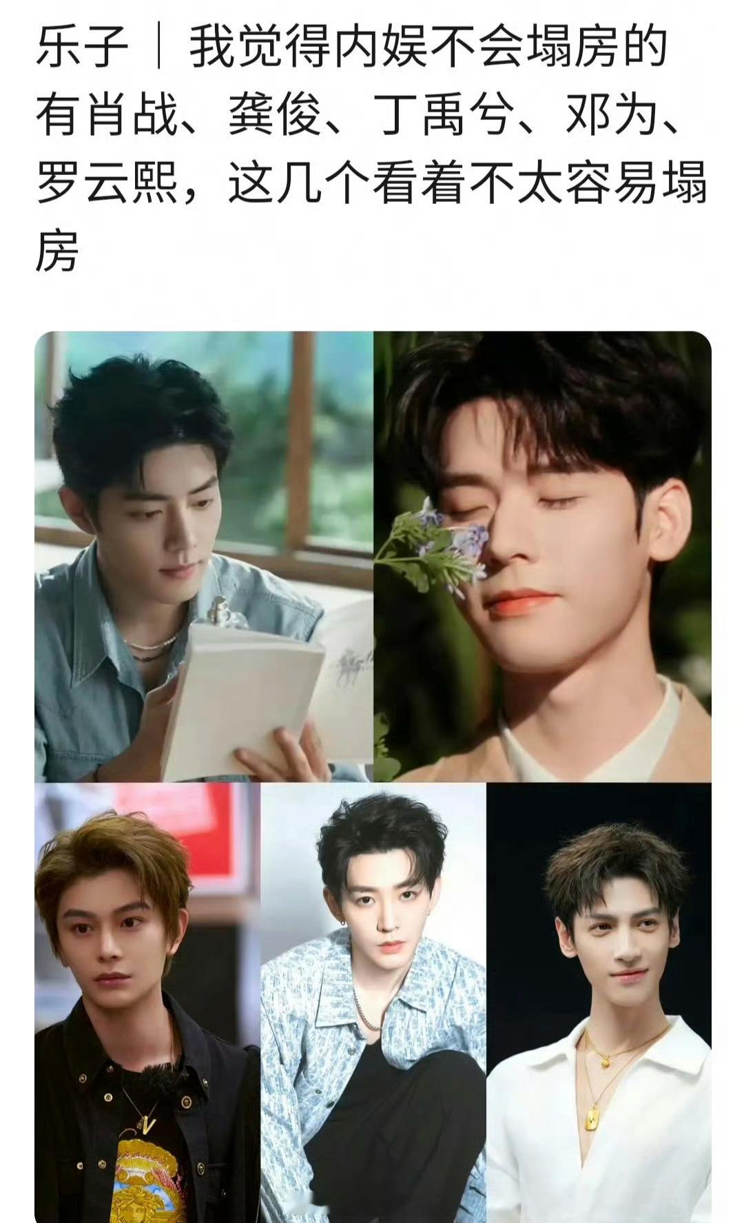 网友提名内娱最不会塌房的艺人，你认同吗？肖战，龚俊，丁禹兮，邓为，罗云熙 ​​​