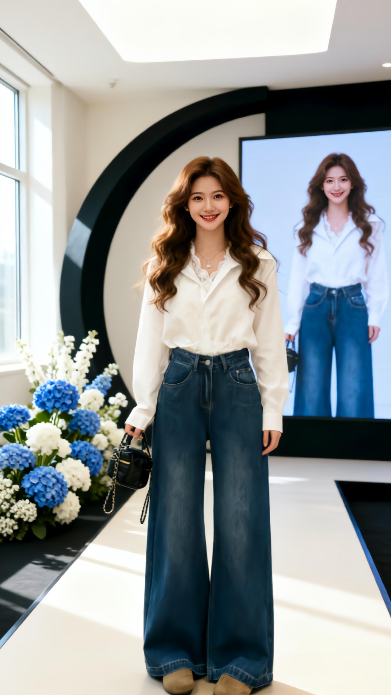 牛仔阔腿裤的百变魅力 阔腿白牛仔裤 通勤百搭阔腿牛仔裤 设计感宽腿牛仔裤女 白色