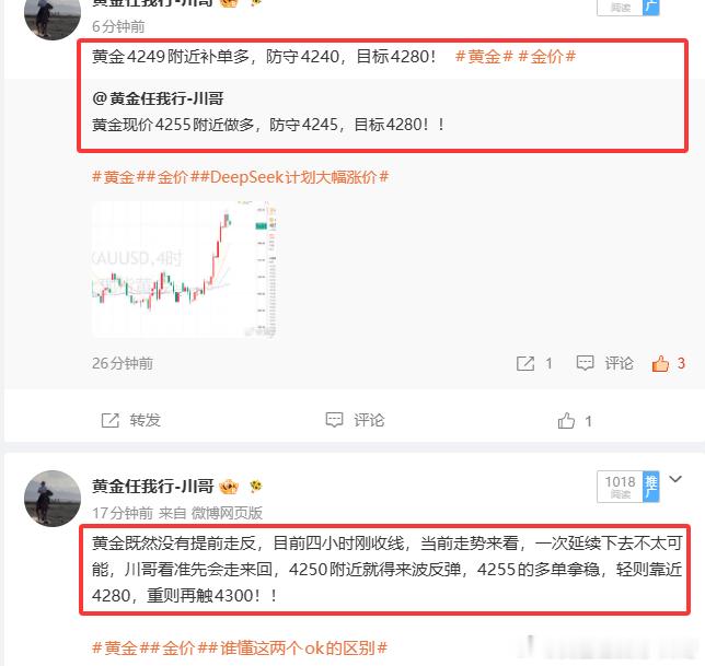 黄金预期4250附近就会回弹，果然如此，不过还是需要稳一手，首单4255的多单小