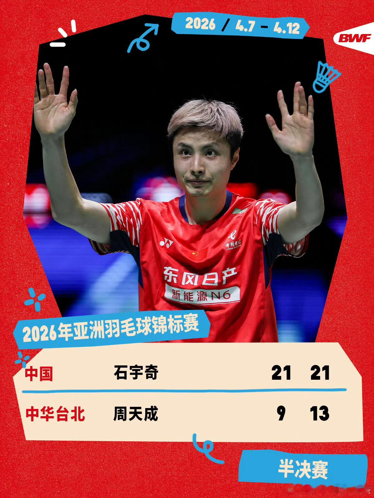 石宇奇时隔7年再进亚锦赛决赛石宇奇x周天成|惺惺相惜的温柔收场时隔七年再进亚锦赛