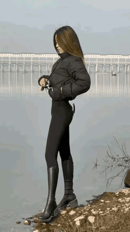 这是在甩杆钓鱼，还是在耍酷呢？估计附近的人都被吓跑了，大家都想着离她越远越好，毕