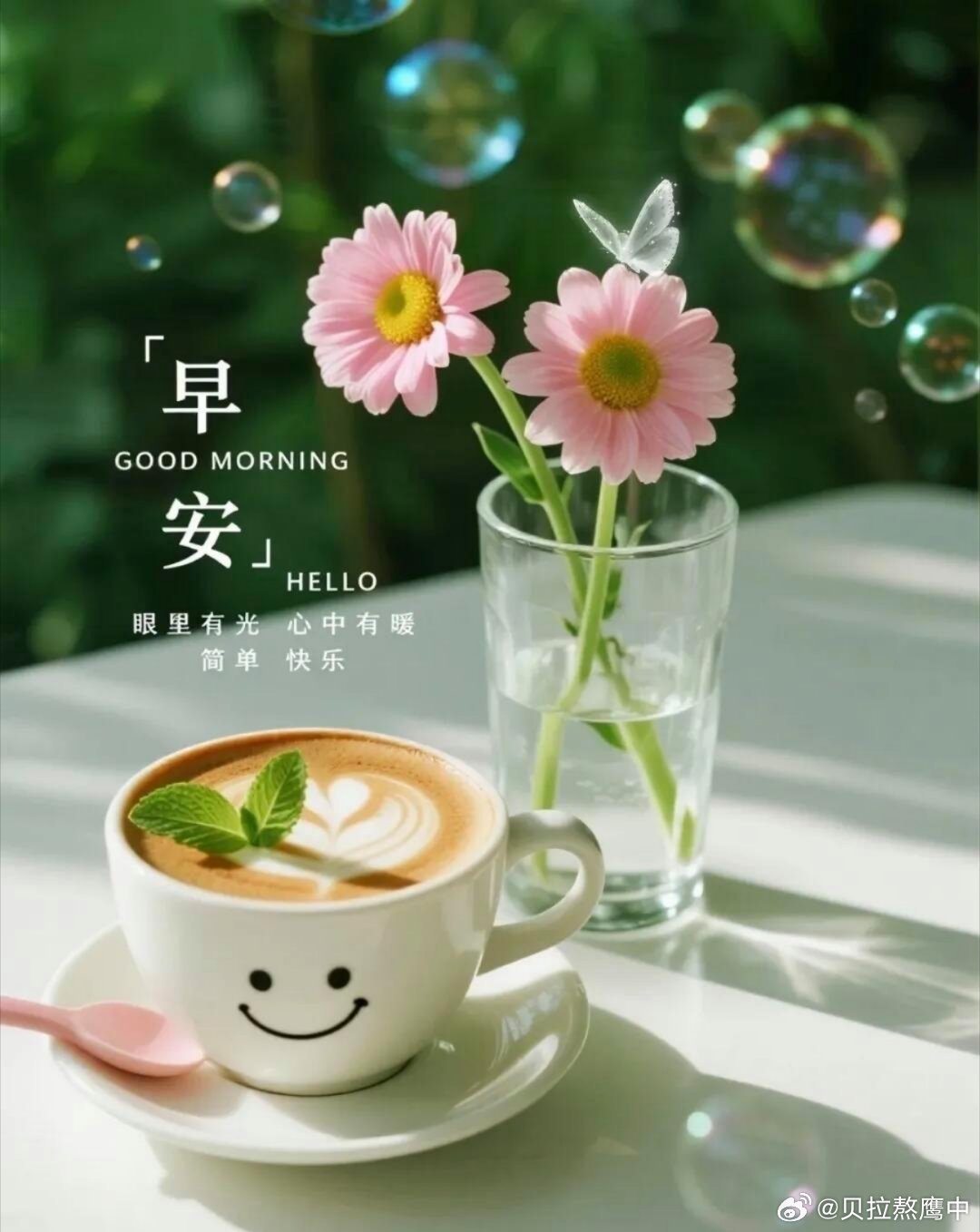 早安 清晨柔光漫过大地，吹散昨夜所有烦闷。抛开心里的烦心事，不纠结过往，不忧虑以