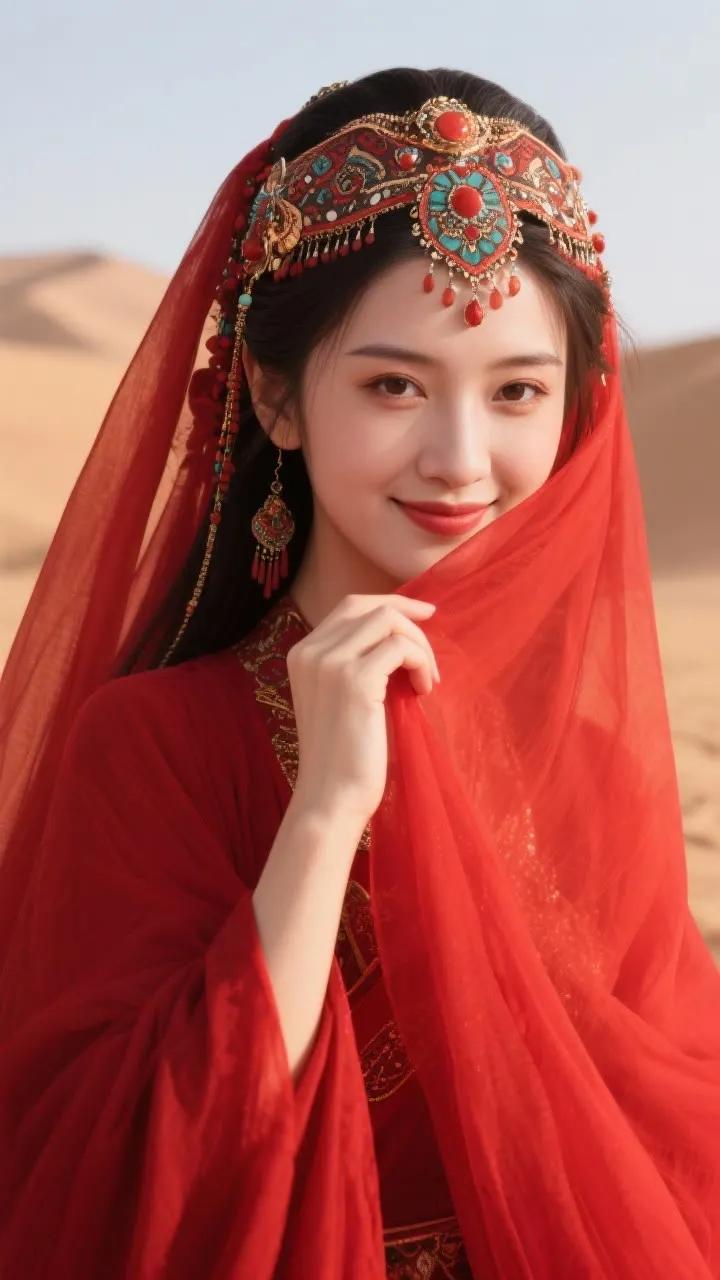 沙漠中的红衣美人，惊艳了整个沙丘！
