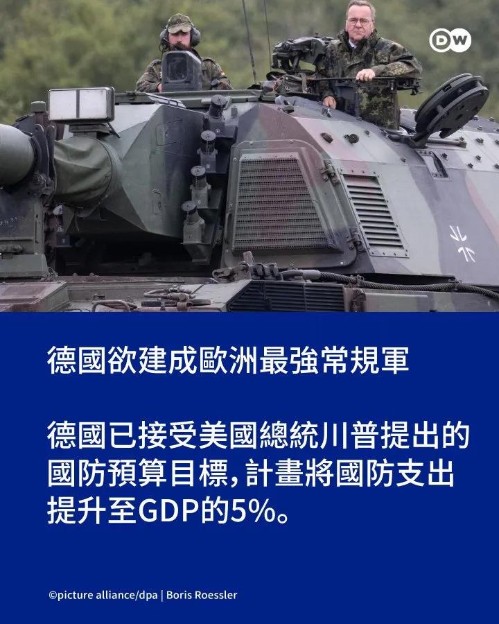 德国宣布了扩军计划，目标是在2031年之前建立欧洲最强的军队，德国的军费预算将从