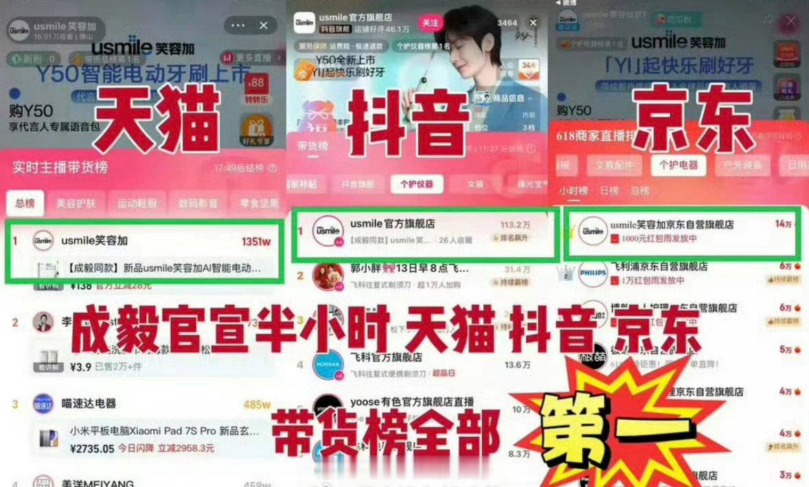 成毅官宣usmile笑容加全球品牌代言人后天猫、抖、京/东全平台销量登顶第一！ 