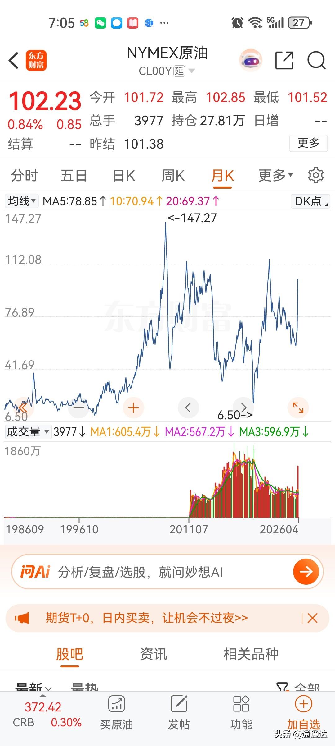 油价上到两百，下到六十都有可能，因为任何商品长期还是回到成本上下，因为石油开采成