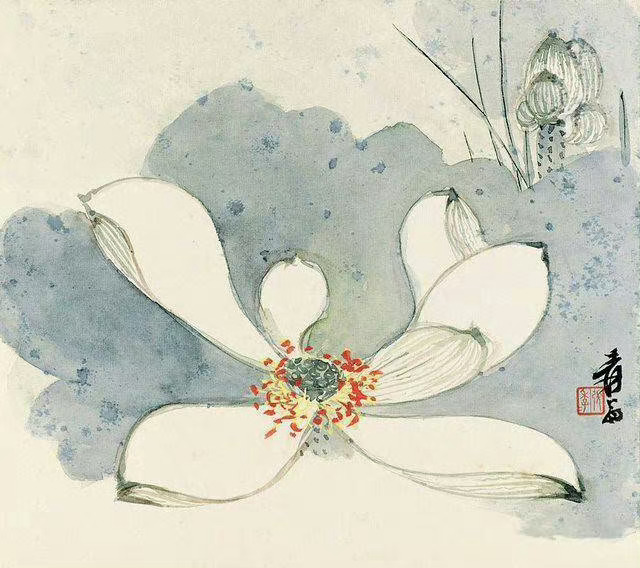 “荷花开后西湖好，载酒来时。不用旌旗，前后红幢绿盖随。画船撑入花深处，香泛金卮。