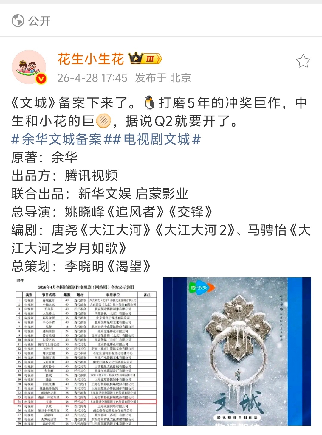 小花生这种淡人怎么也会说巨饼🤣不过这个大江大河的编剧倒是真大江大河的编剧，三部