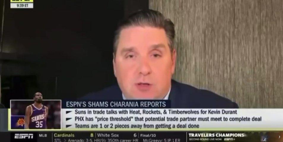 根据ESPN记者文胖报道，太阳队在与火箭队关于杜兰特的潜在交易谈判中，优先要求收