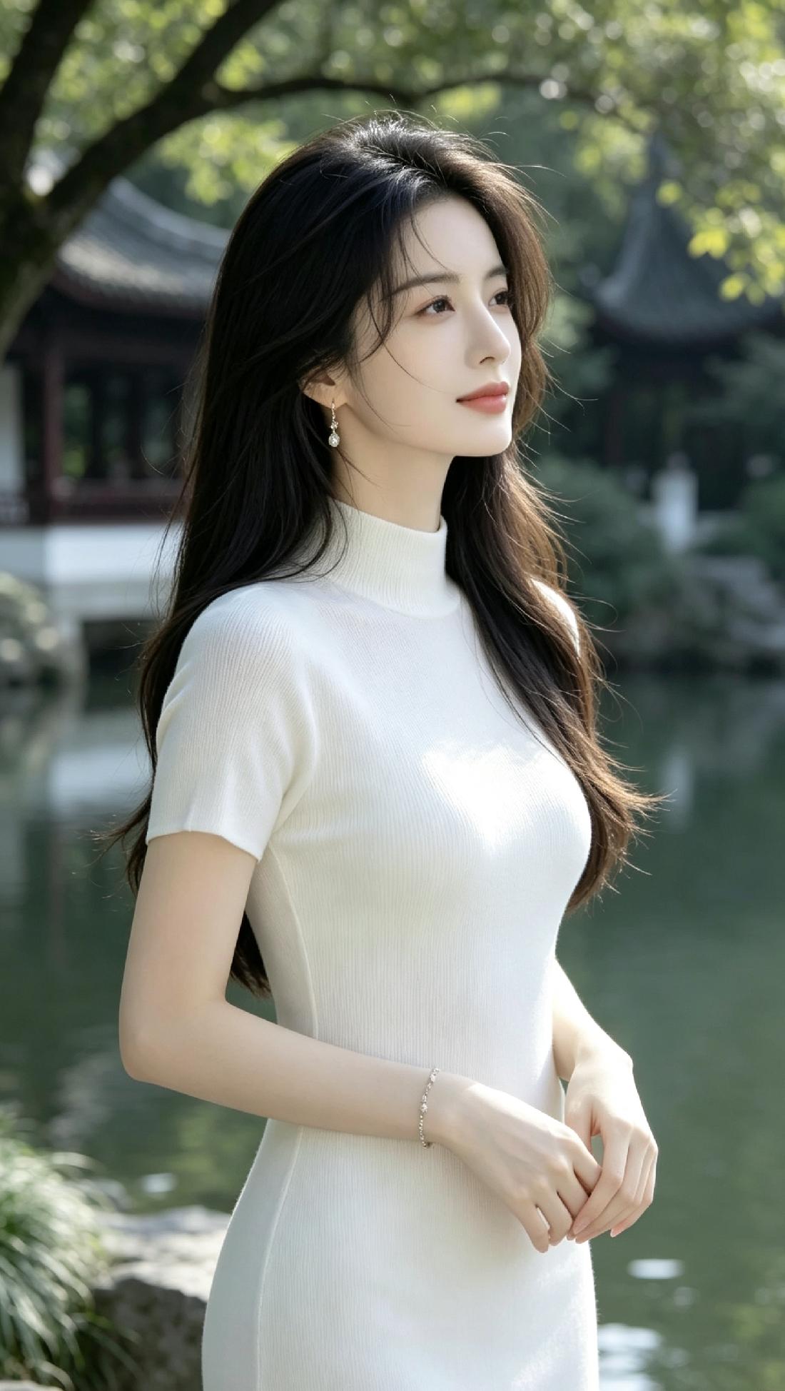 何为清新脱俗3. 淡白针织裹着温婉，长发轻垂，清新脱俗，岁月安然。
