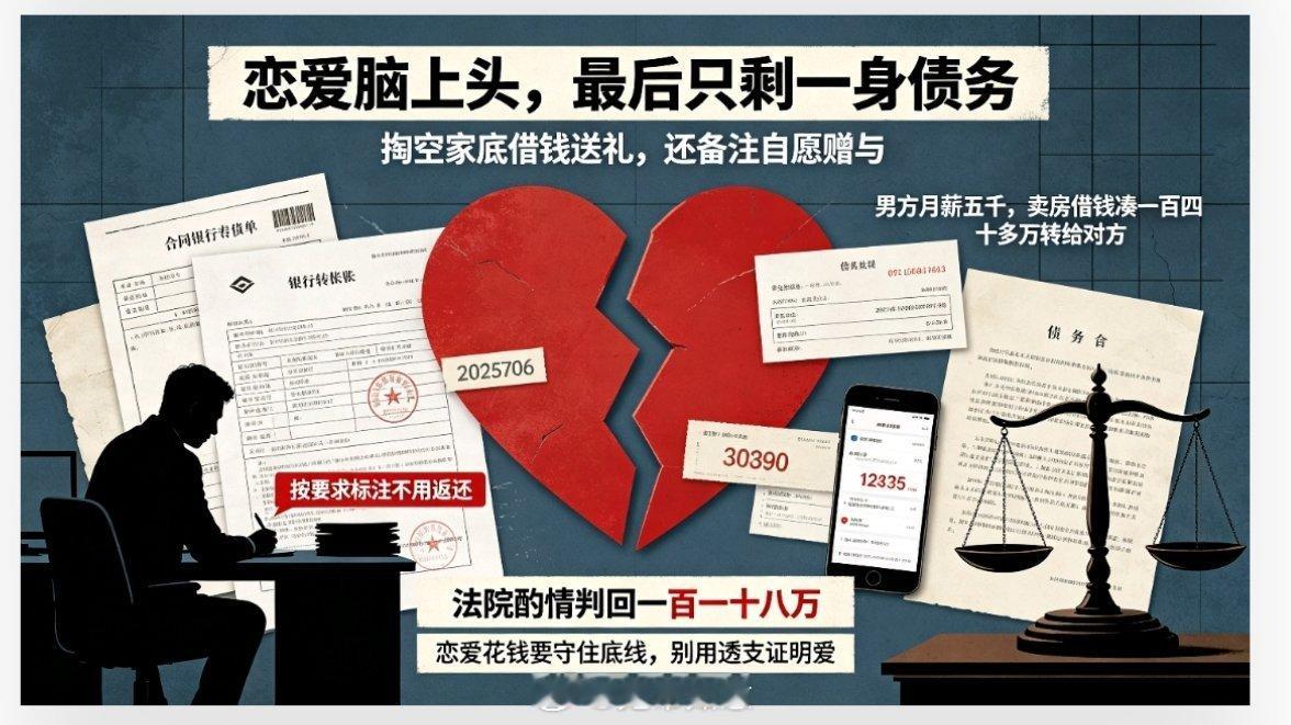 男子月薪5000转女友141万分手诉还【掏空家底借钱送礼还备注自愿赠与，恋爱脑上