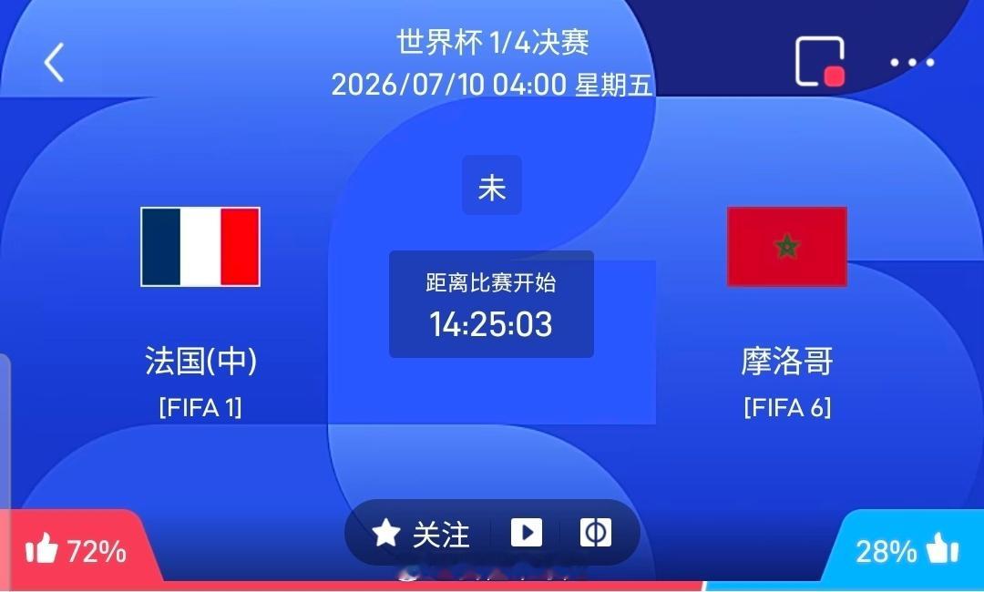 【足球】周四097世界杯方向：法国vs摩洛哥世界杯：法国VS摩洛哥时间：2026