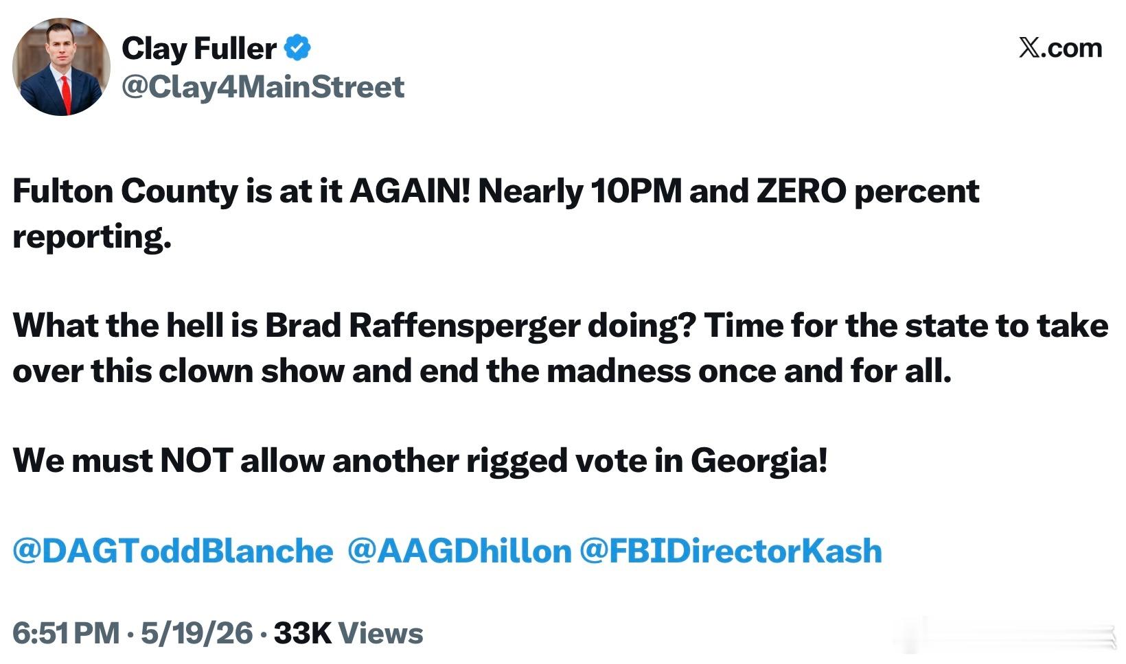 喬治亞州第十四區州議員Clay Fuller怒喊道：富爾頓郡（Fulton Co