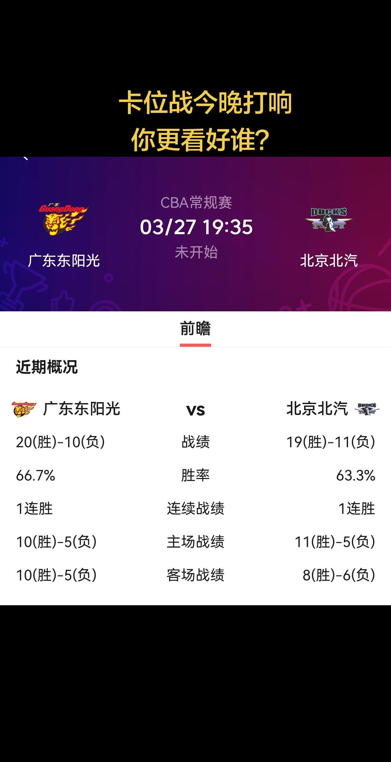 真正意义的一场比赛，你更看好谁？今晚广东宏远能复仇吗？