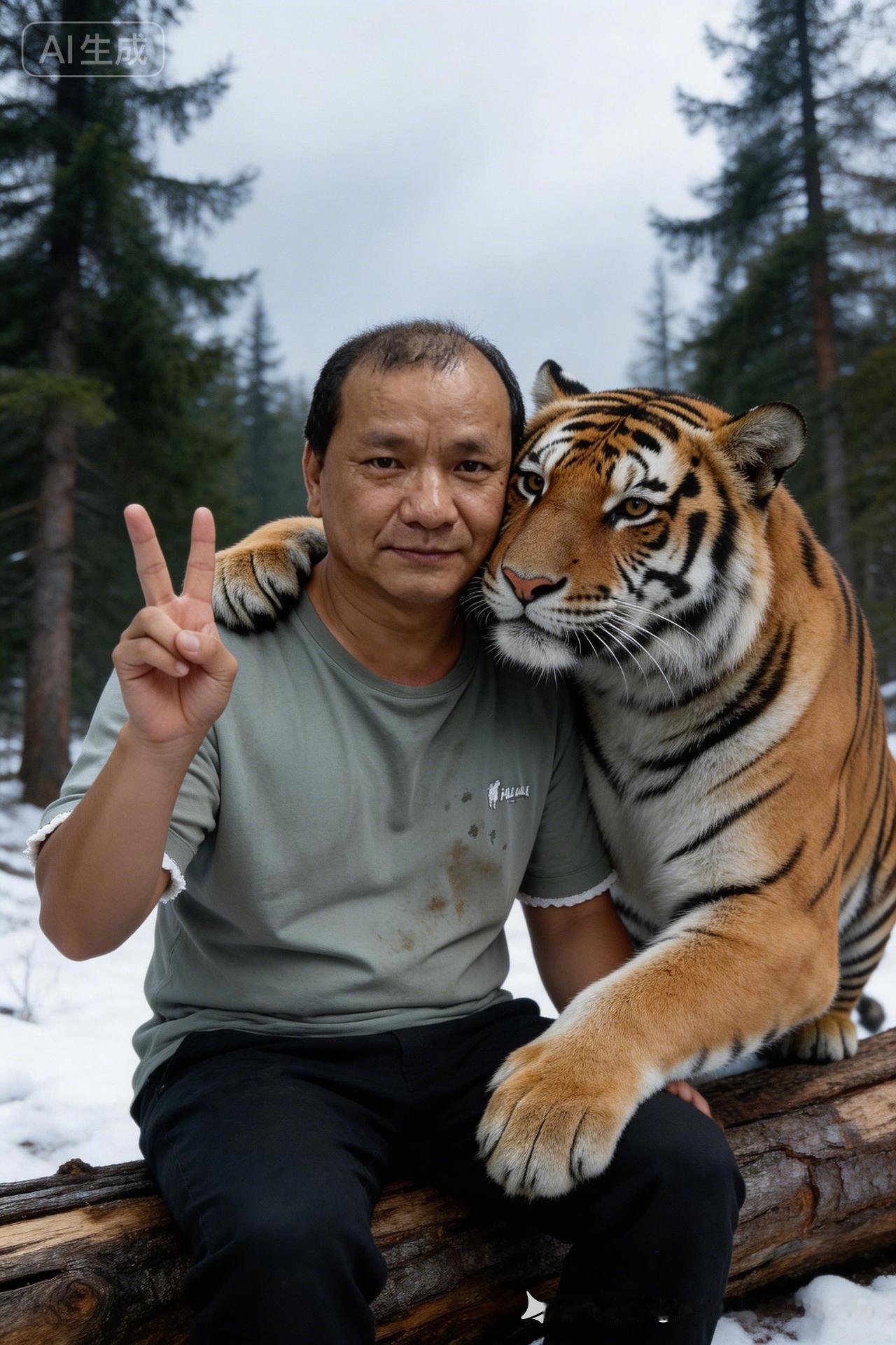 与猛虎亲密合影，感受自然与勇气的碰撞！🐯💪