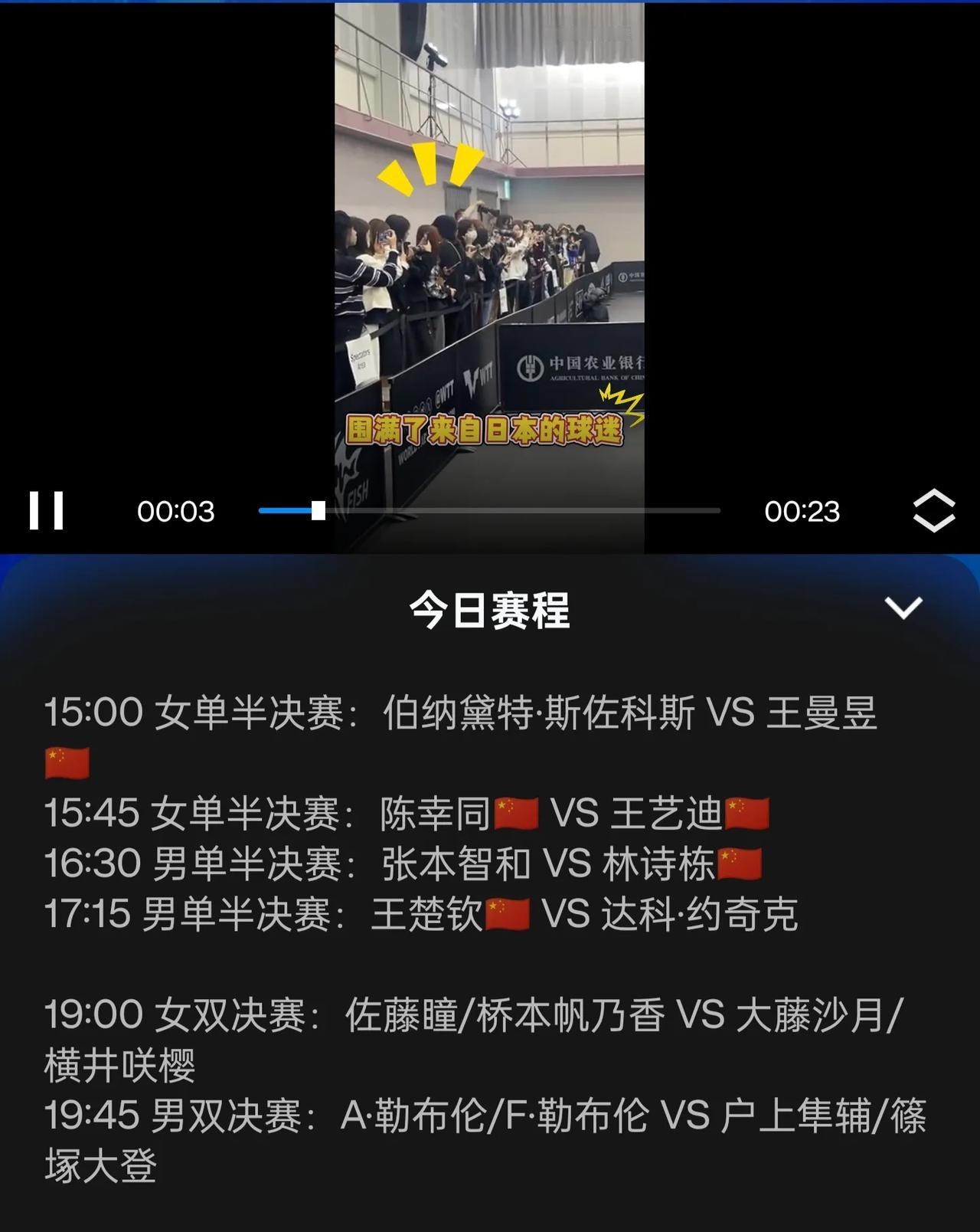 今日福冈wtt总决赛赛程
有你期待的运动员么？
王楚钦在下午五点15分对战达科