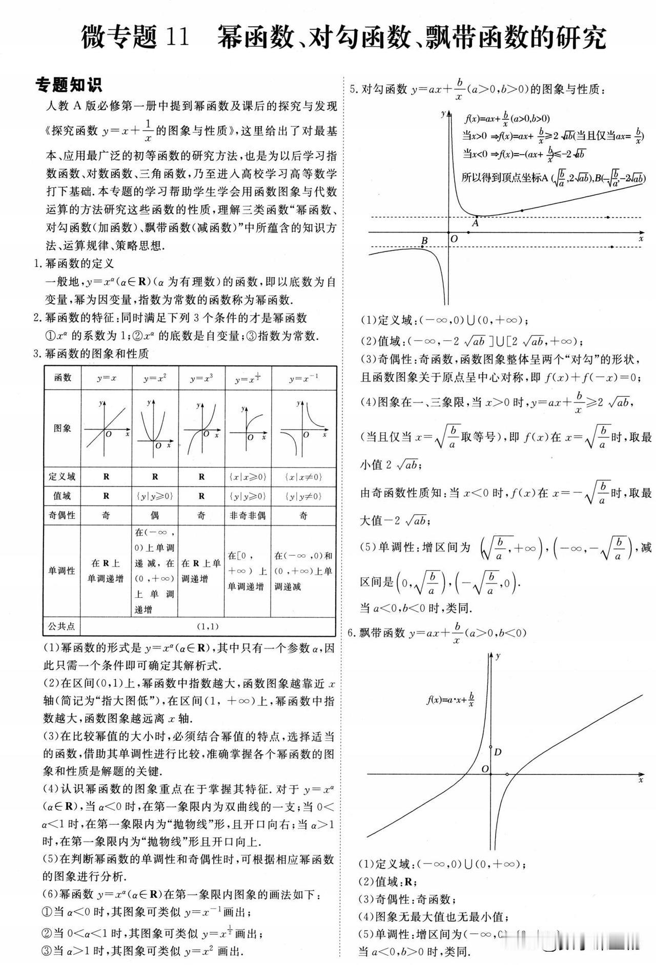 高一数学期中复习——幂函数、对勾函数、飘带函数研究
想考高分的同学可以练练