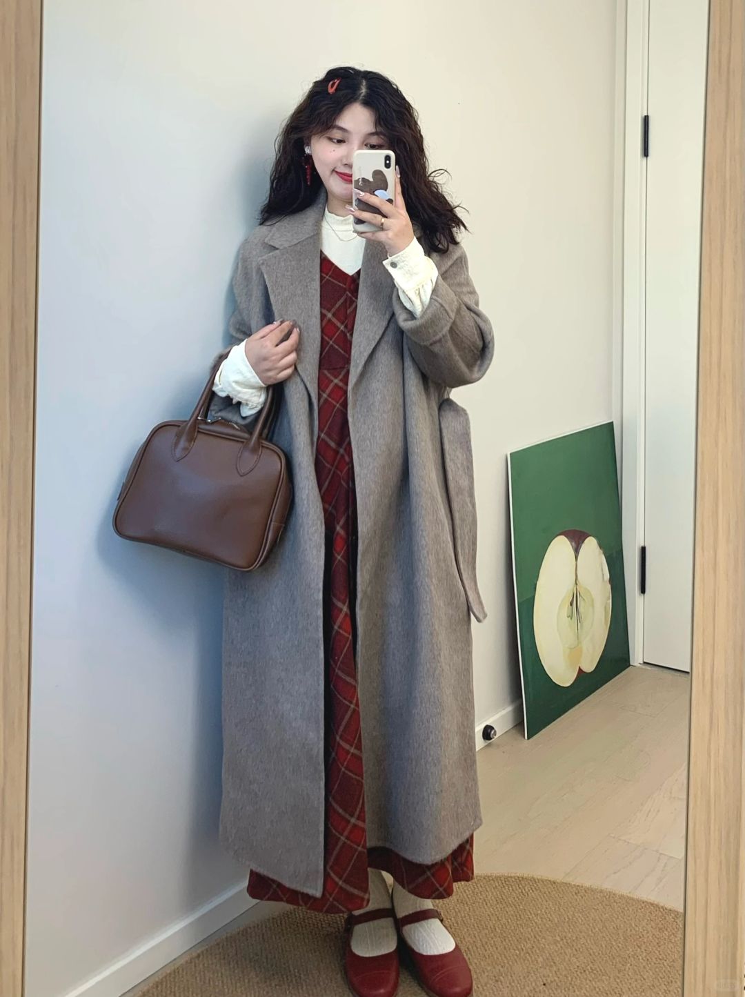 🍒｜慵懒感大衣和红色格纹裙～