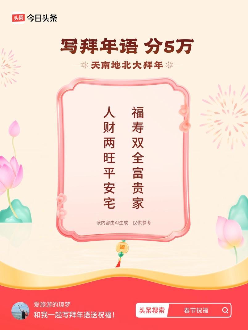 写拜年语送祝福新春拜年送祝福！我的祝福是：“人财两旺平安宅，福寿双全富贵家”！快