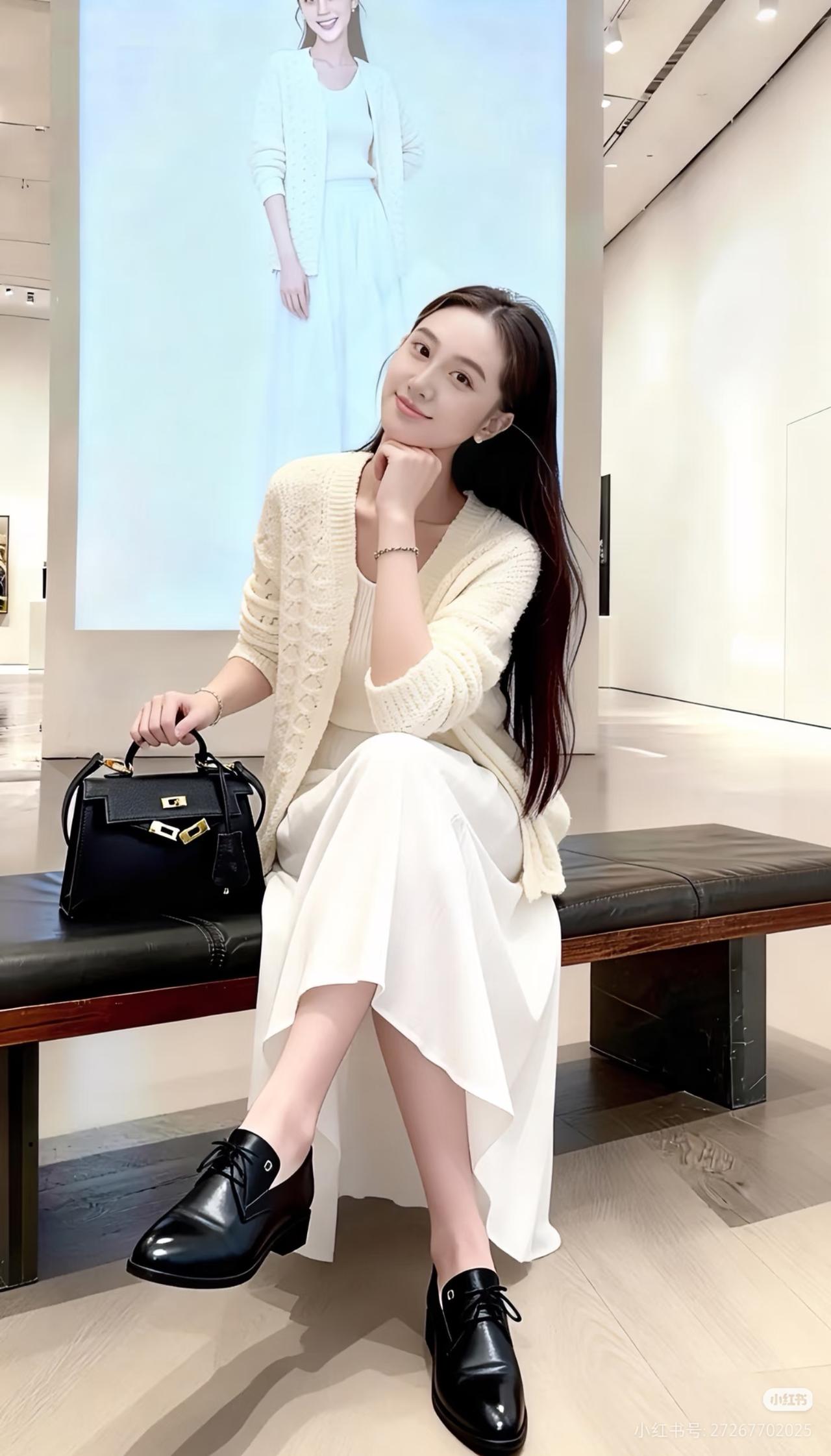 穿得美美哒，坐在店里等朋友。