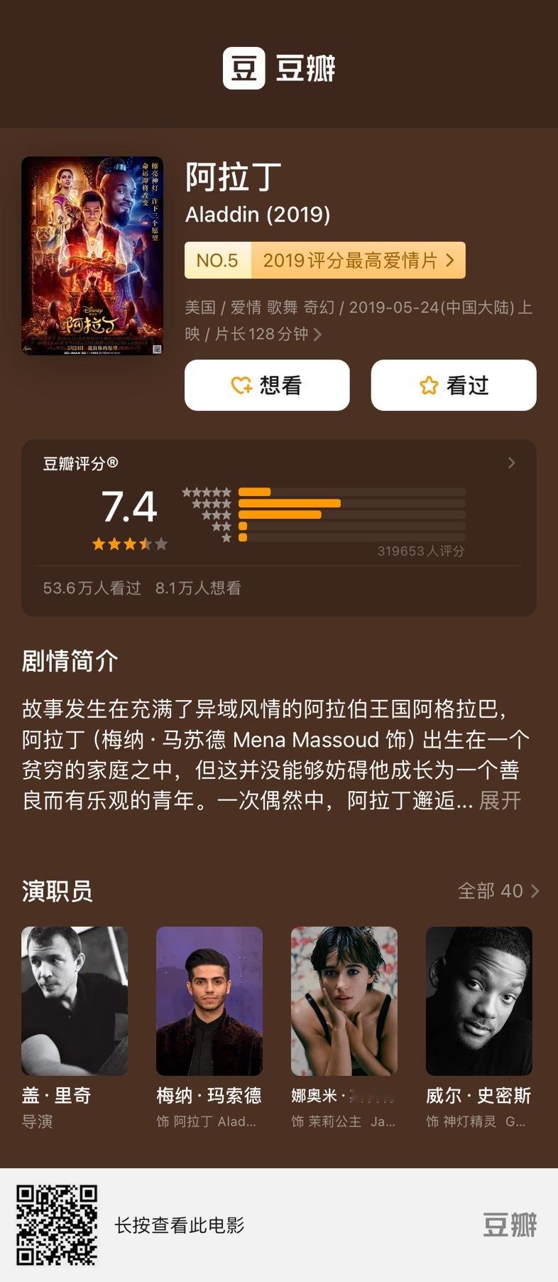 迪士尼真人版公主电影豆瓣评分一览，《白雪公主》创最低评分！《阿拉丁》7.4《沉睡