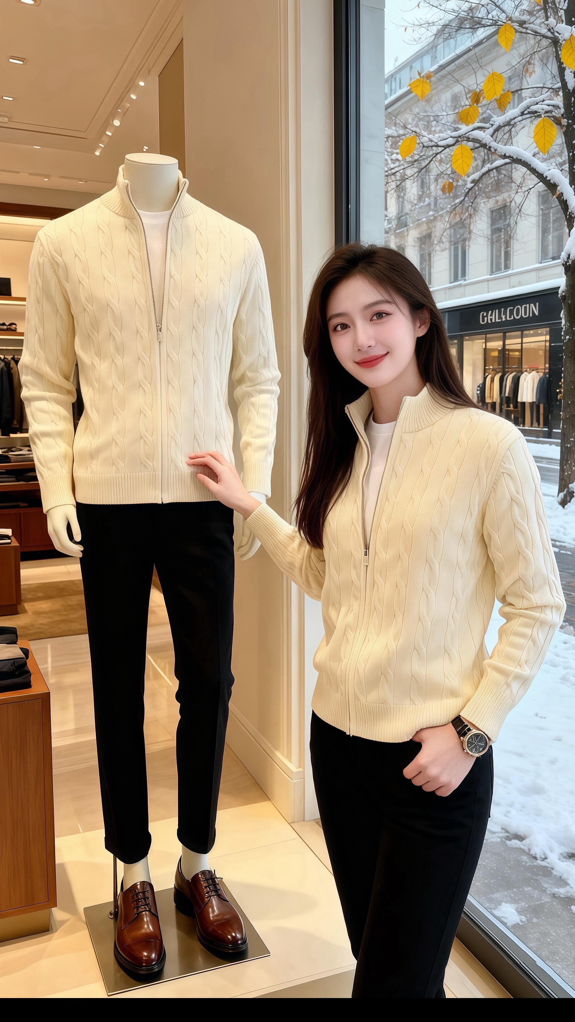 雪粒飘在咖啡馆玻璃上时，许妍正指尖移开鼠标——米白绞花针织开衫的拉链半...