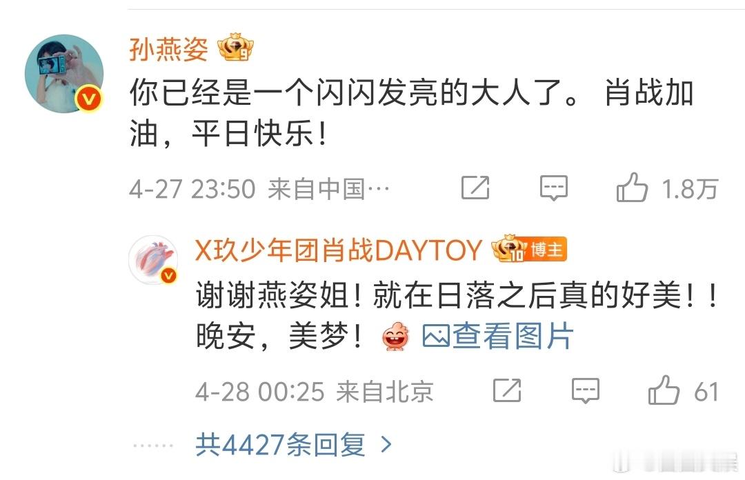 孙燕姿说肖战加油肖战说就在日落之后真的好美 肖战也是人间美好[心] ​​​