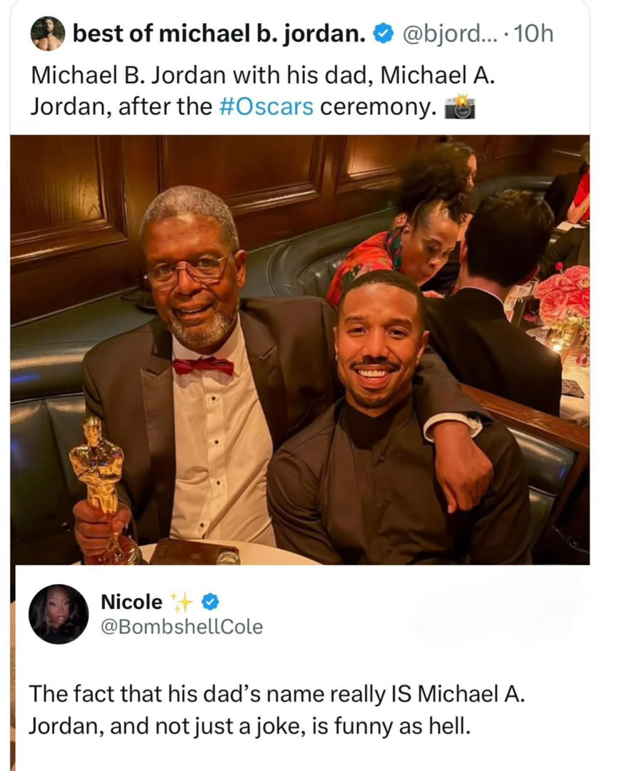 🆘冷知识：奧斯卡影帝迈克尔·B·乔丹的爸爸叫迈克尔·A·乔丹 