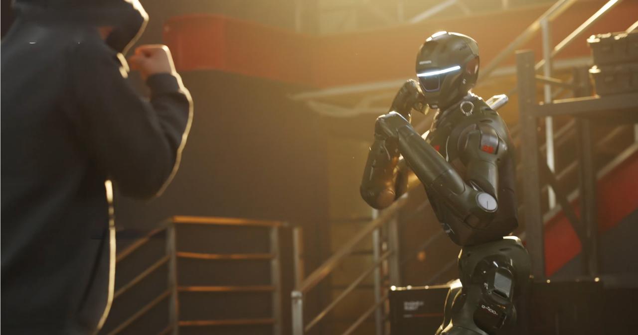 众擎T800人形机器人一脚踹倒自家CEO这家机器人公司挺搞的，先放一个画风很像C