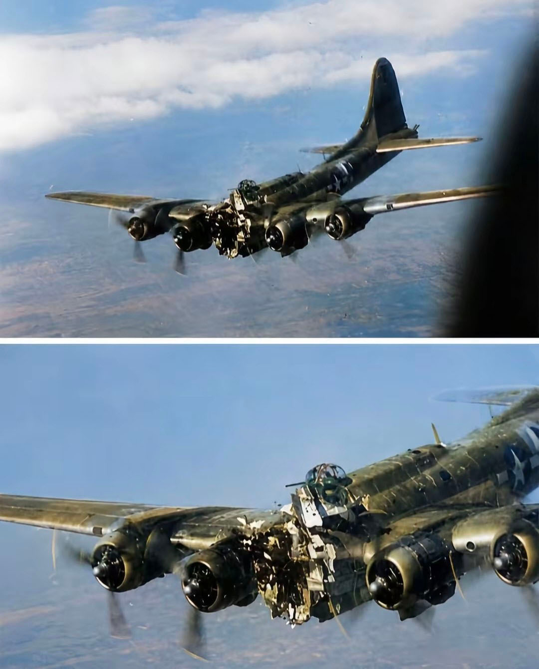 为什么B-17被称为“飞行堡垒”？烽火问鼎计划 图片上的B-17，机鼻部分被炸的