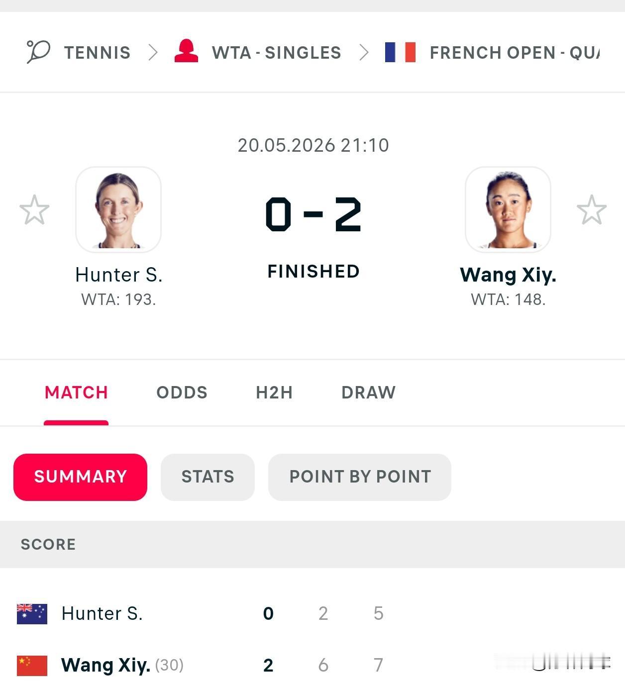 祝贺🎉🎉🎉🎉🎉🎉
🇨🇳王曦雨6-2/7-5亨特🇦🇺
打进法网