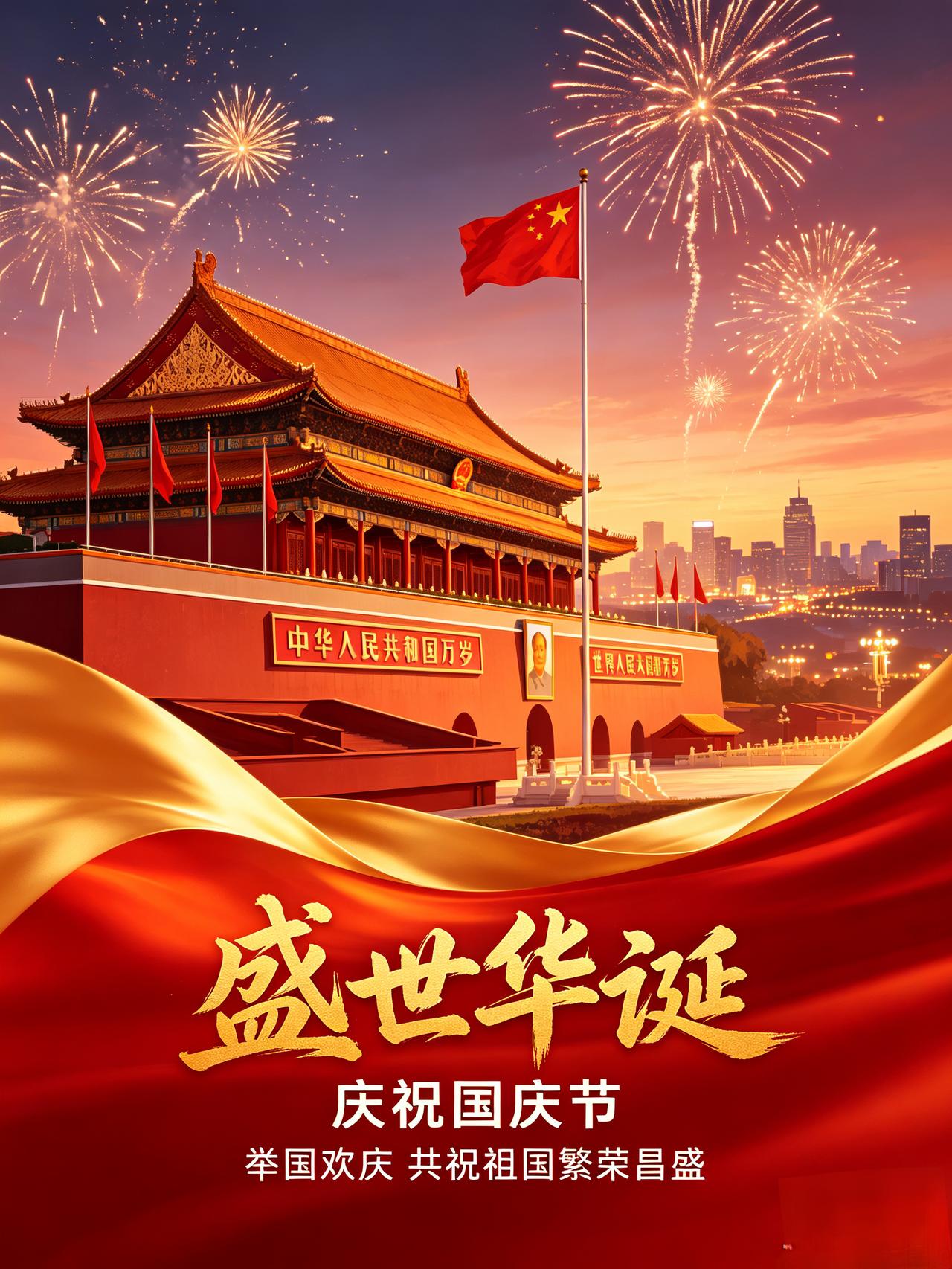 满江红·国庆抒怀
 🇨🇳
万里金风，红旗舞、神州焕色。
回望处、烽烟曾历，山