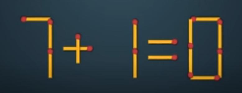 眼前是一道由火柴棒构成的数学谜题：明黄色的火柴棒巧妙拼出 “7 + 1 = 0”