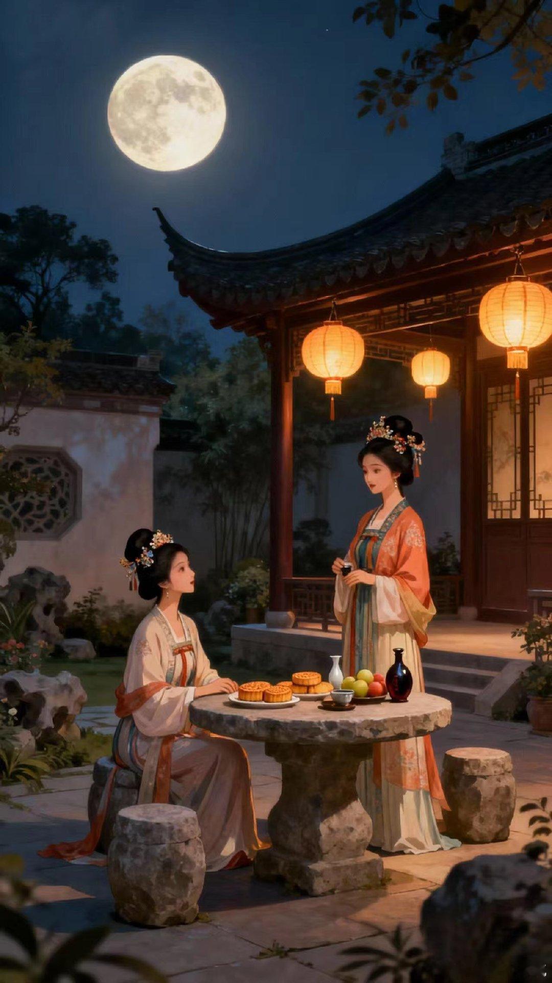 原来古人的中秋民俗这么浪漫哇塞，古人中秋民俗浪漫到爆！拜月祈福，愿家人平安。少女