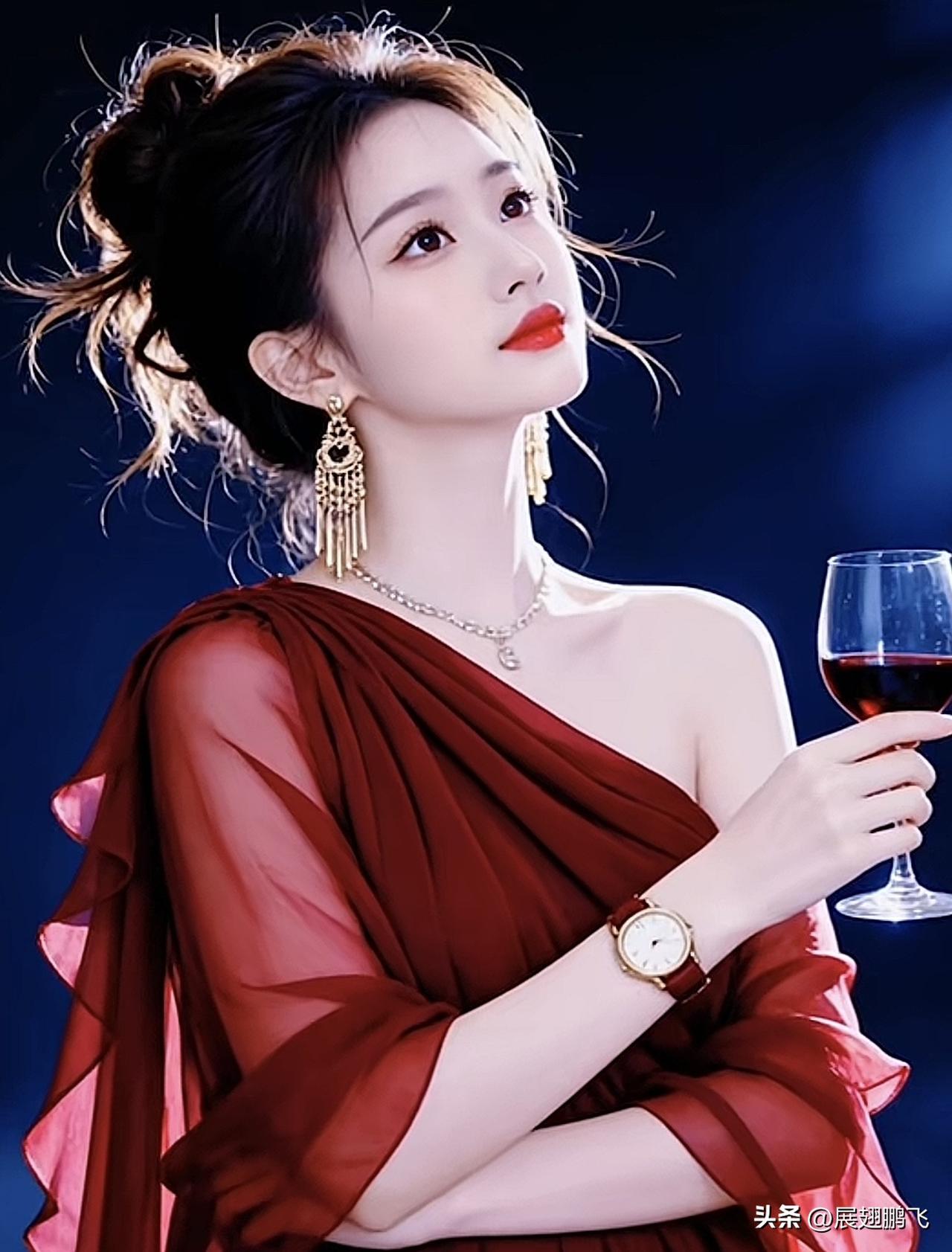 优雅红衣美人，举杯共赏时光。气质红裙女 红衣女拍照 红裙闪耀写真 红衣女拍照 红