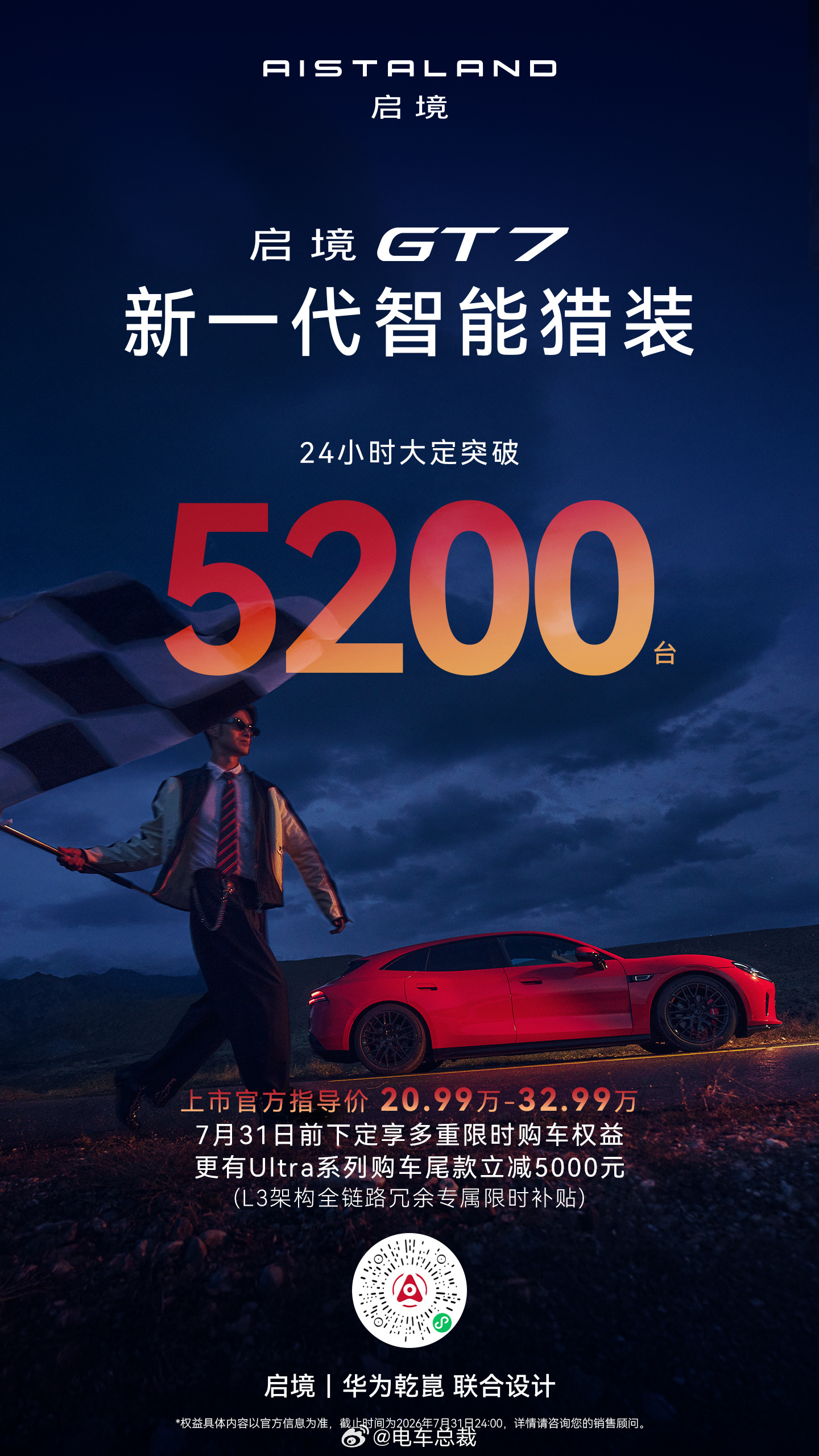 24小时突破5200台 这个车型确实挺帅的 华为乾崑启境GT7启境GT7正式上市