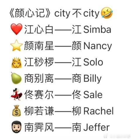 #颜心记city不city# 咱说颜心记是不是第一个全员有英文名的古装剧啊！颜心