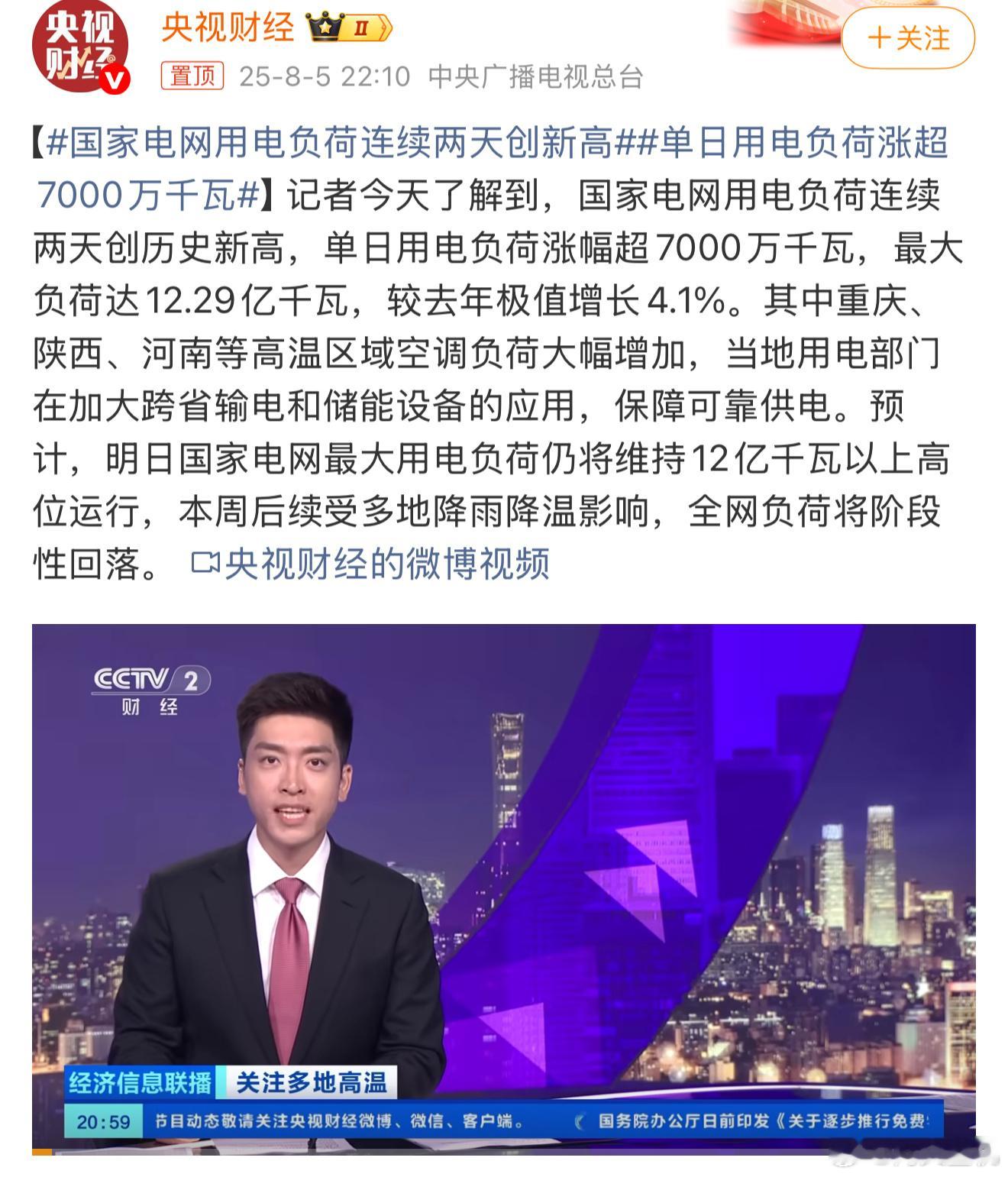 国家电网用电负荷连续两天创新高重庆真的太热了，40多度是常态温度，上个月差不多用