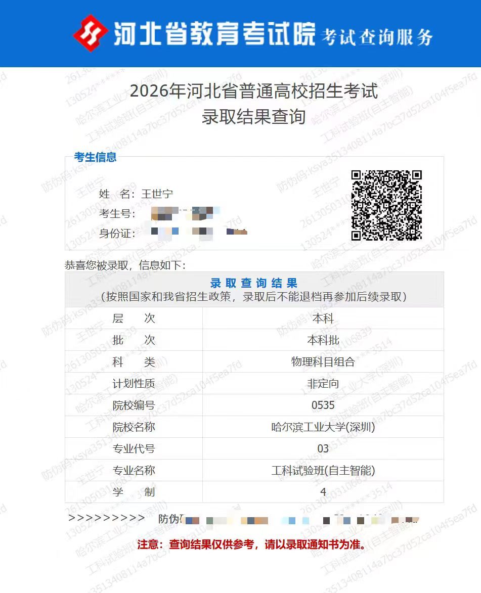 恭喜大侄子金榜题名！愿你前程似锦，未来一片光明！C9 多少人梦寐以求的学府！哈工