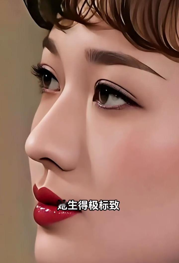 她生的极标志，明眸善睐，目光温柔似潺潺春水，鼻梁高而秀美，双唇红润康健面容，清丽