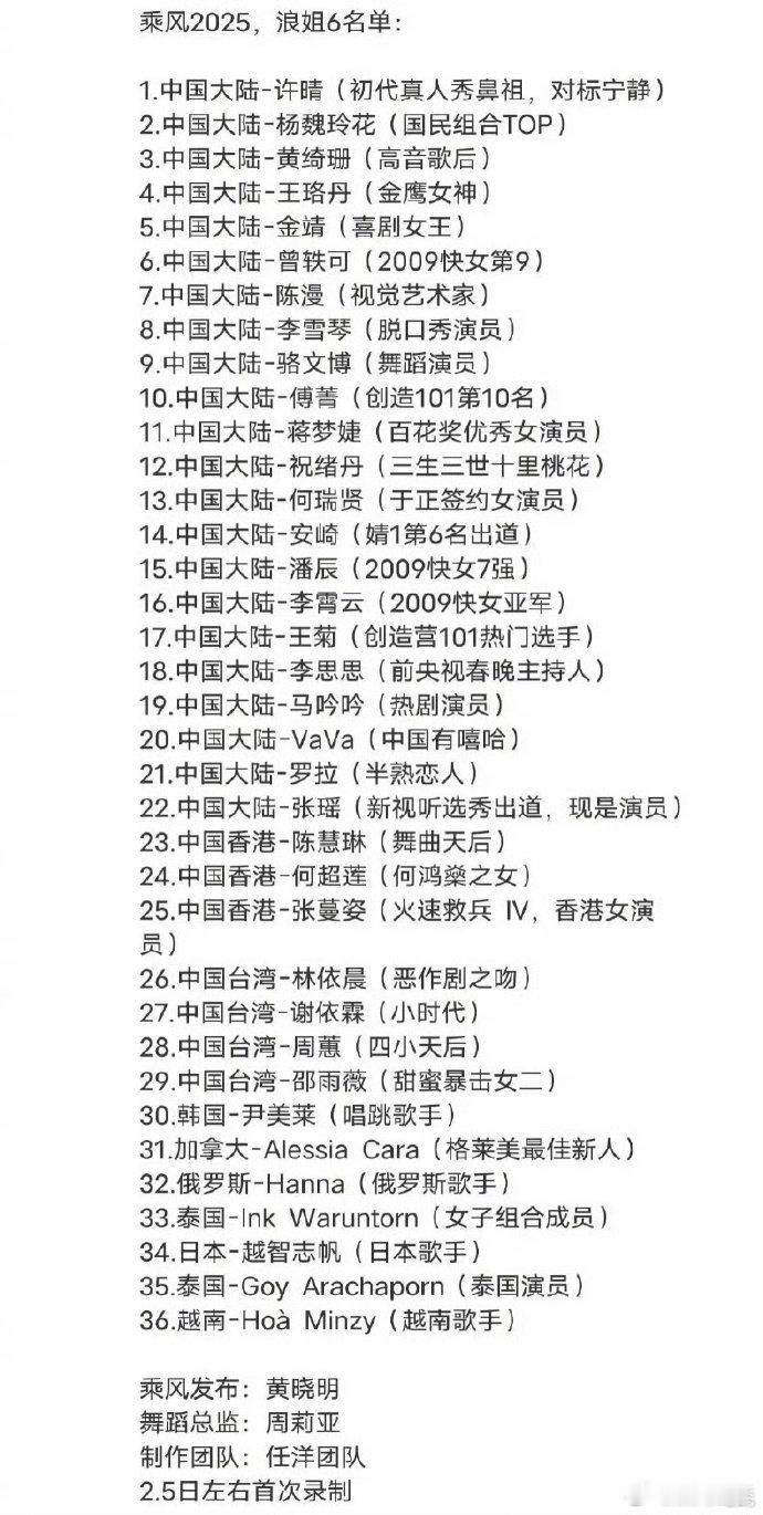 网传浪姐6名单出来了最近几天陆续有明星的行程曝光了，比如初名单上的祝绪丹和蒋梦婕